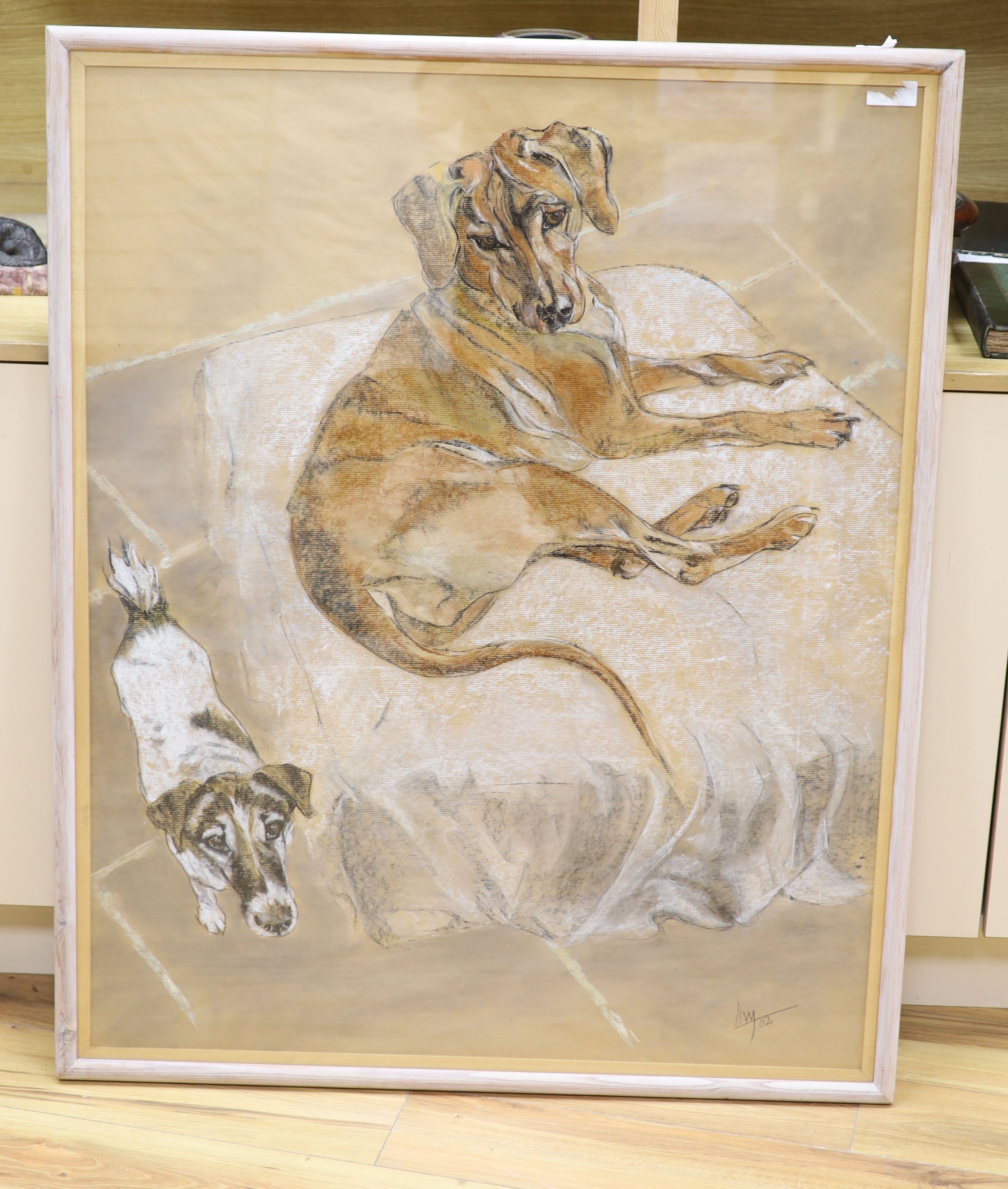 Levy, pastel on paper, Study of two dogs, signed and dated '02, 109 x 87cm